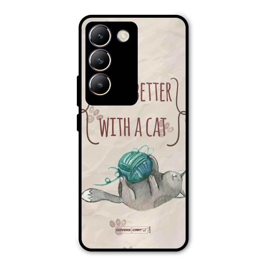 Cute Cat Metal Back Case for Vivo T3 5G