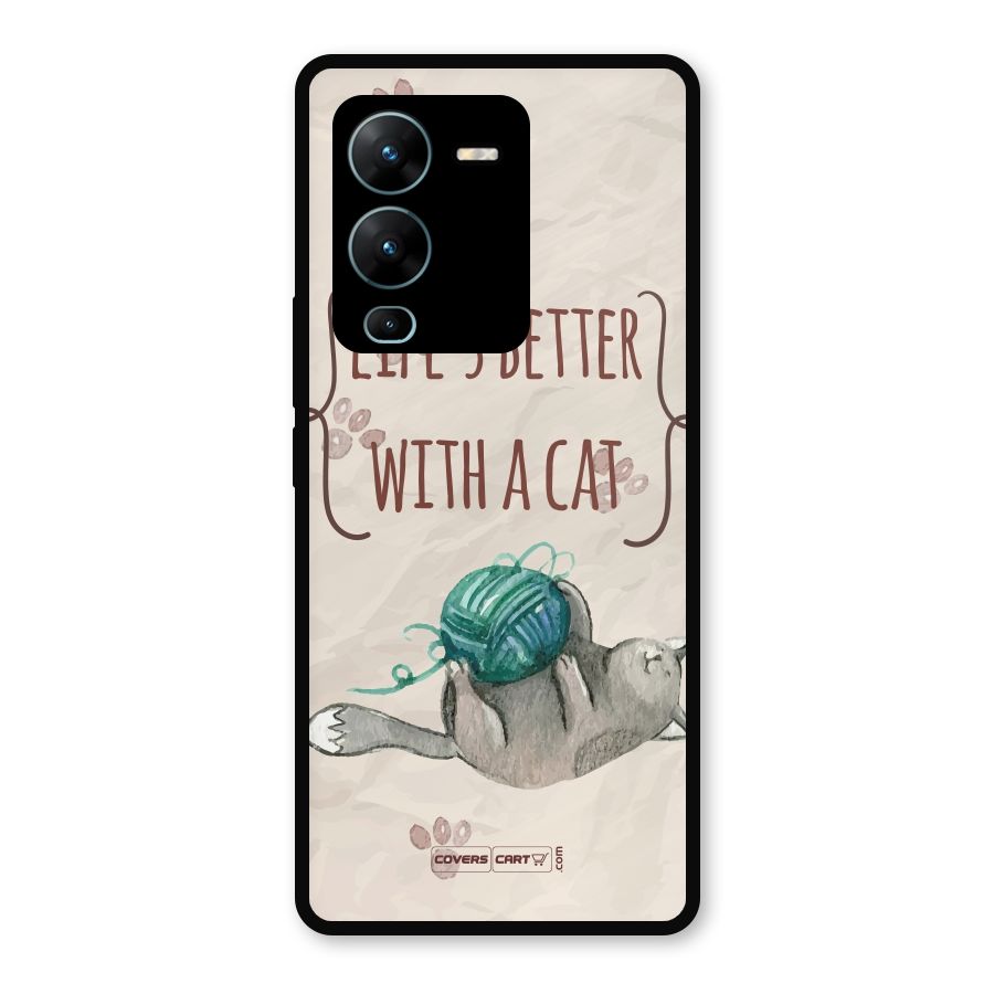 Cute Cat Metal Back Case for Vivo V25 Pro