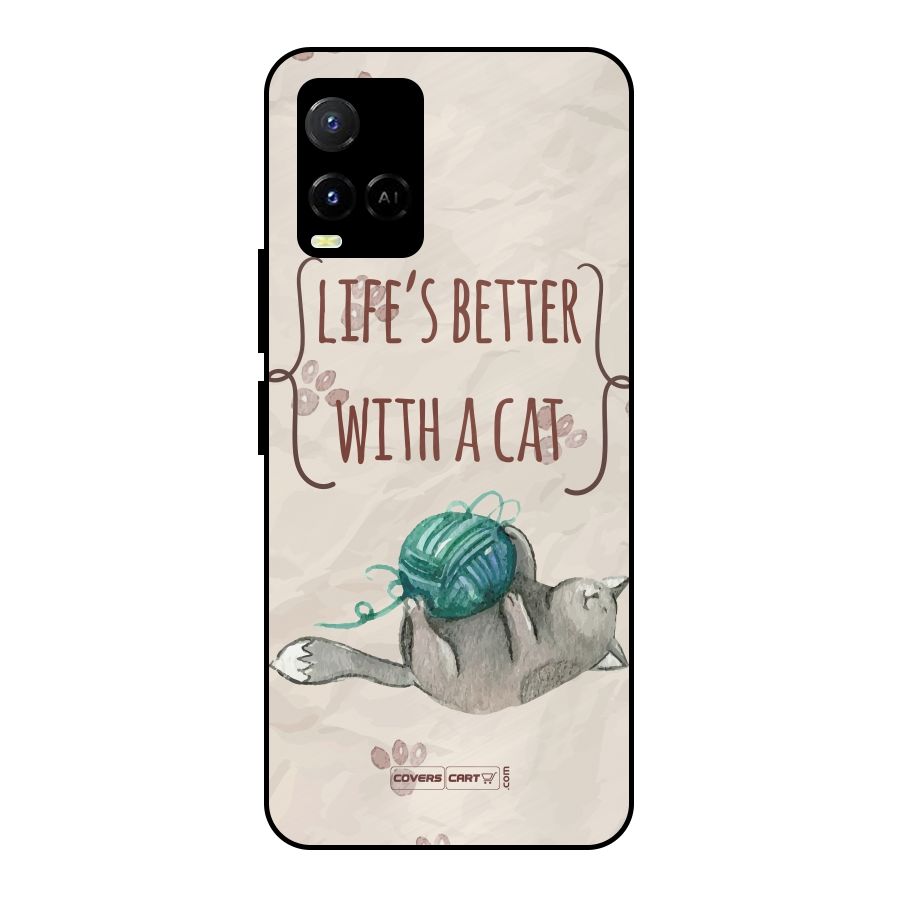 Cute Cat Metal Back Case for Vivo Y21 2021