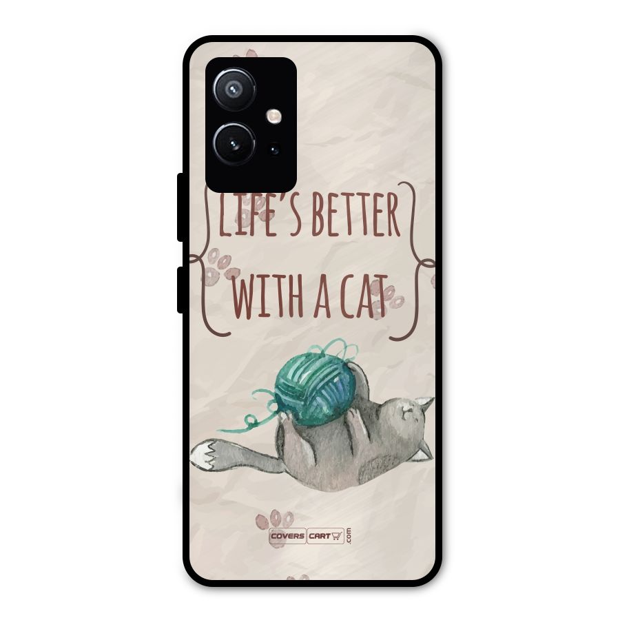 Cute Cat Metal Back Case for Vivo Y75 5G
