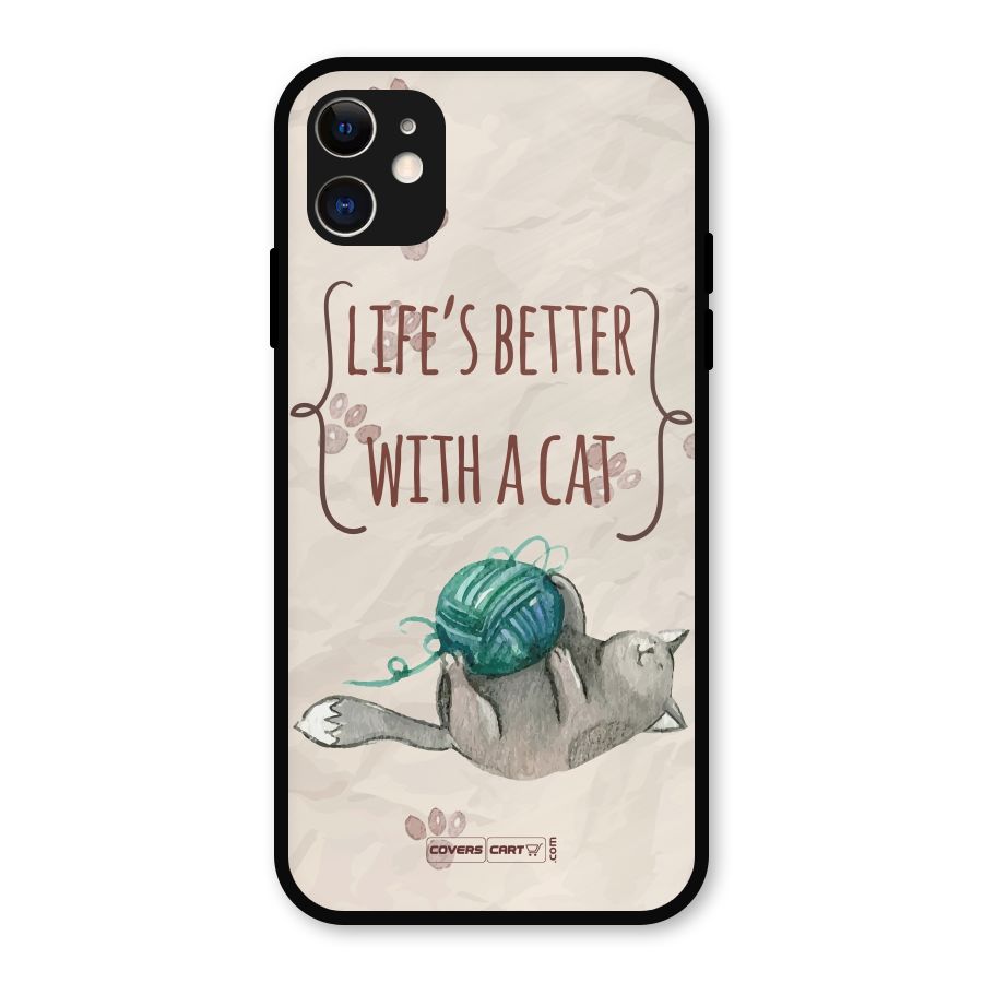 Cute Cat Metal Back Case for iPhone 11