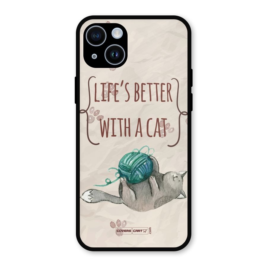 Cute Cat Metal Back Case for iPhone 14