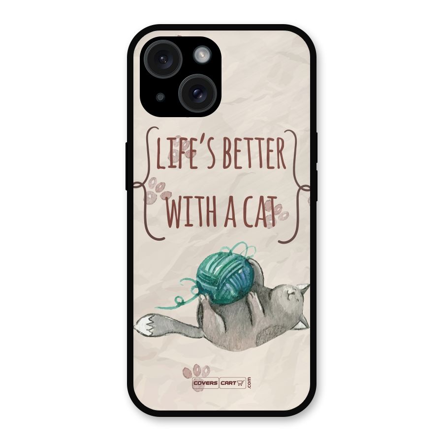 Cute Cat Metal Back Case for iPhone 15