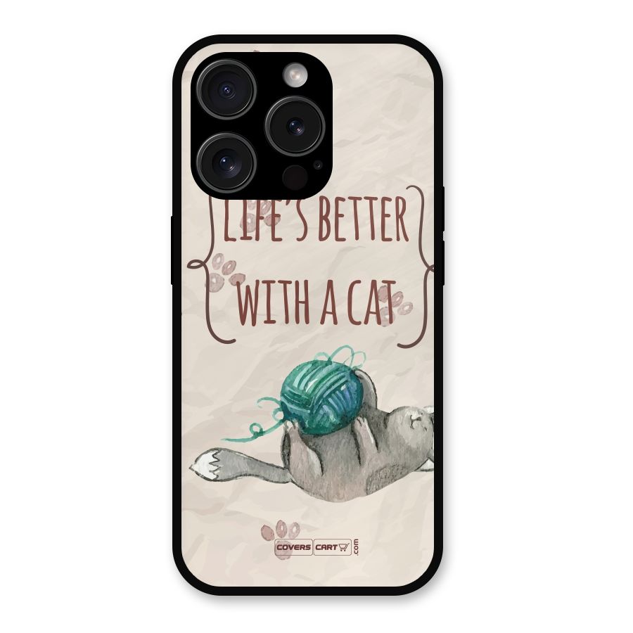 Cute Cat Metal Back Case for iPhone 15 Pro