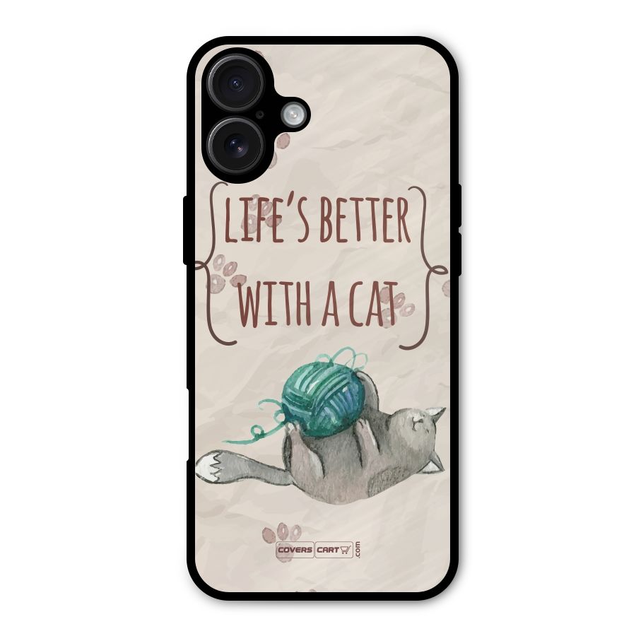 Cute Cat Metal Back Case for iPhone 16 Plus