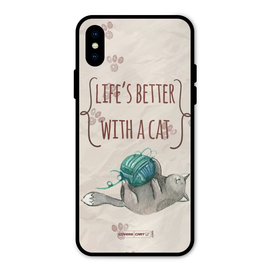 Cute Cat Metal Back Case for iPhone XS