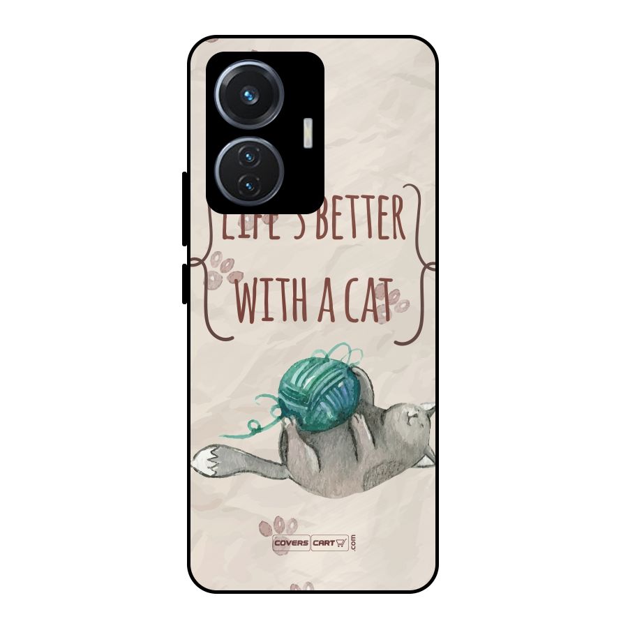 Cute Cat Metal Back Case for iQOO Z6 44W