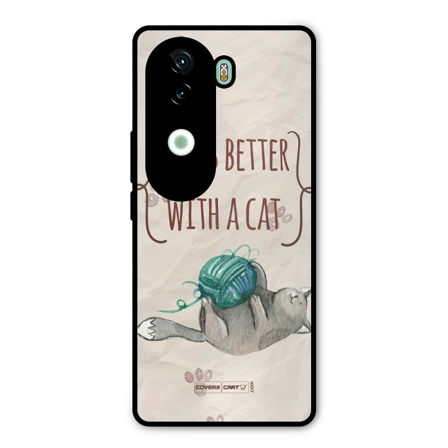 Cute Cat Metal Back Case for iQOO Z9s