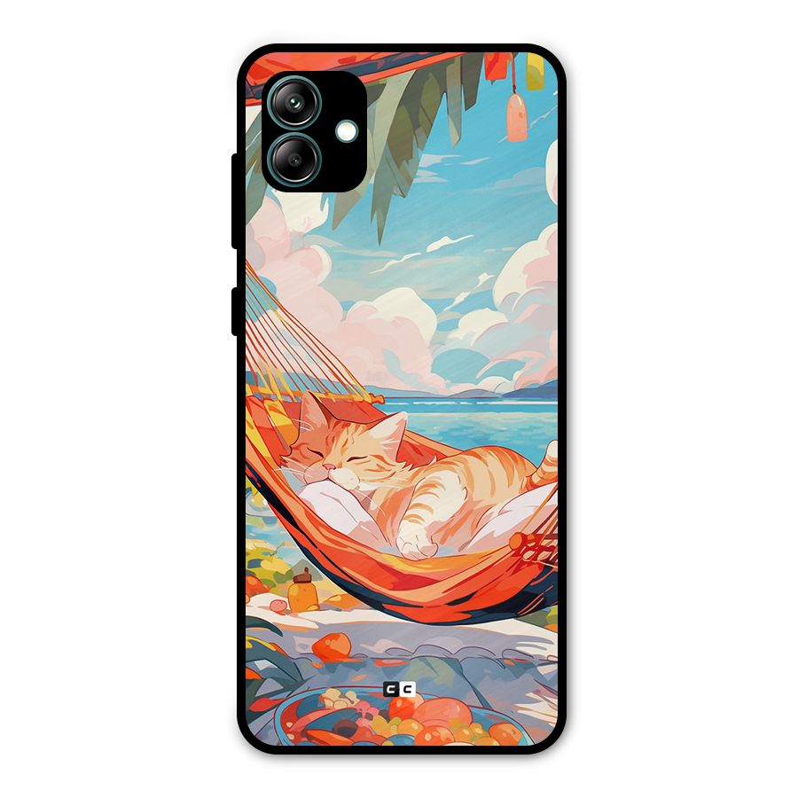 Cute Cat On Beach Metal Back Case for Galaxy A04