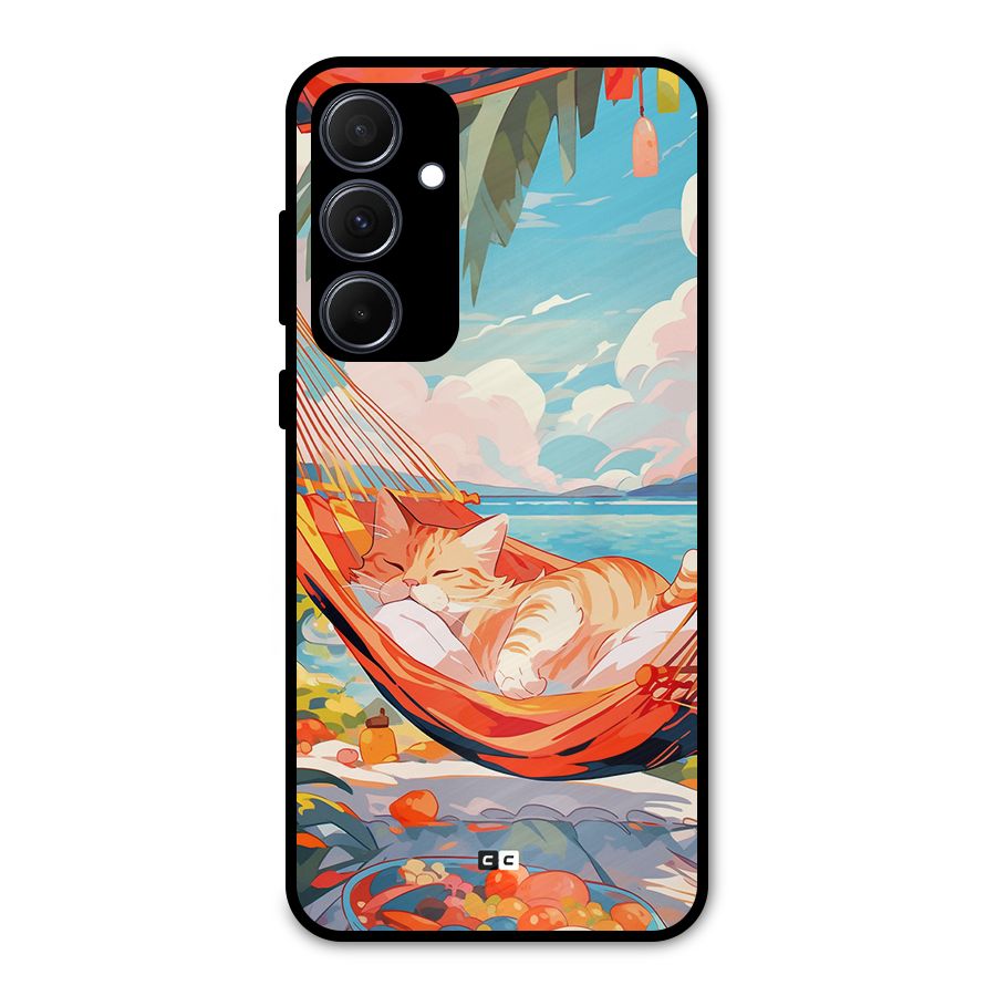 Cute Cat On Beach Metal Back Case for Galaxy A35