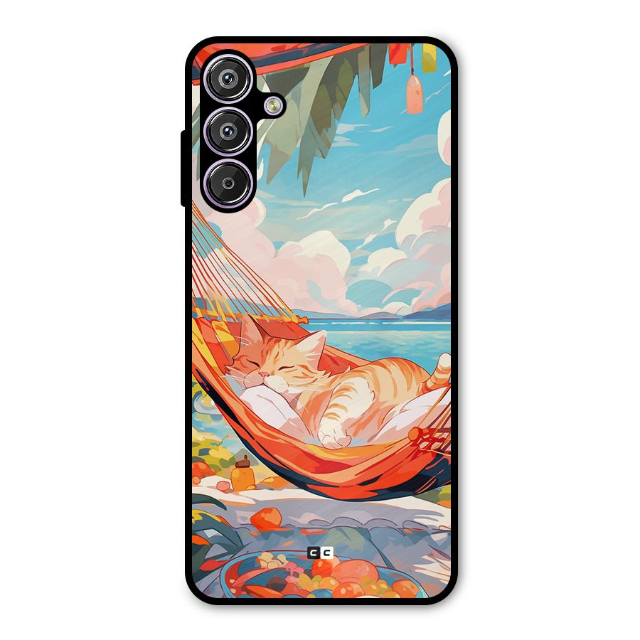 Cute Cat On Beach Metal Back Case for Galaxy M15