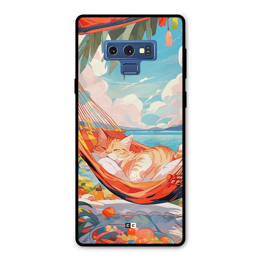 Cute Cat On Beach Metal Back Case for Galaxy Note 9
