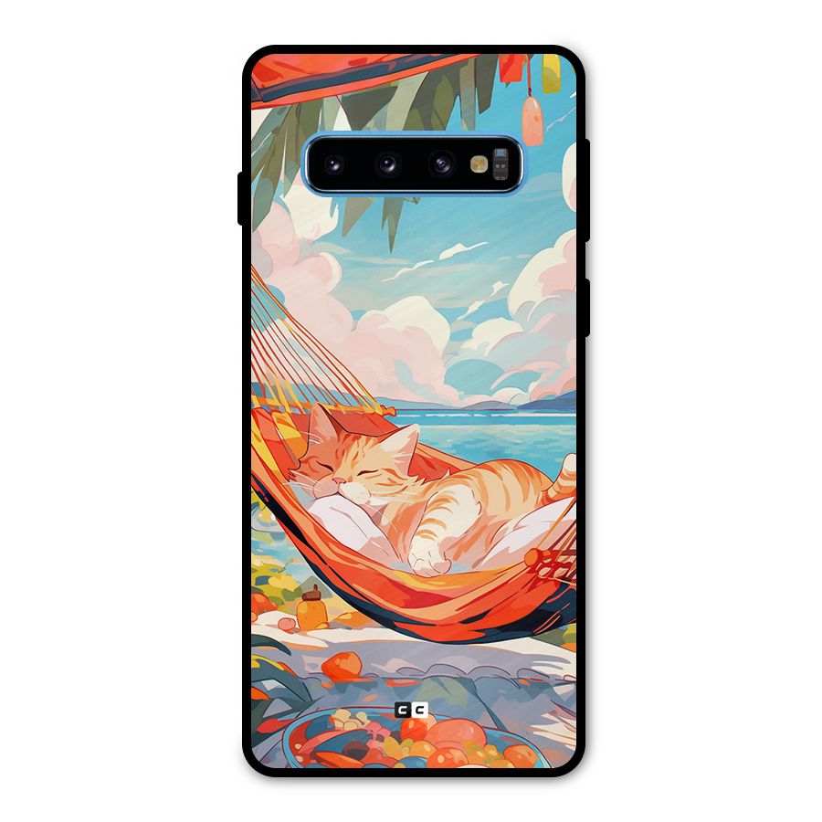 Cute Cat On Beach Metal Back Case for Galaxy S10