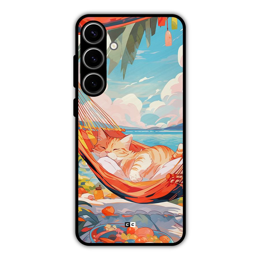Cute Cat On Beach Metal Back Case for Galaxy S24 Plus