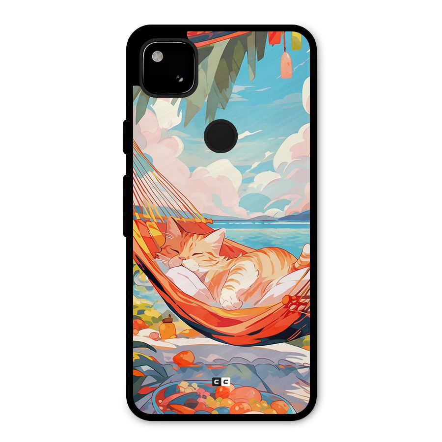 Cute Cat On Beach Metal Back Case for Google Pixel 4a