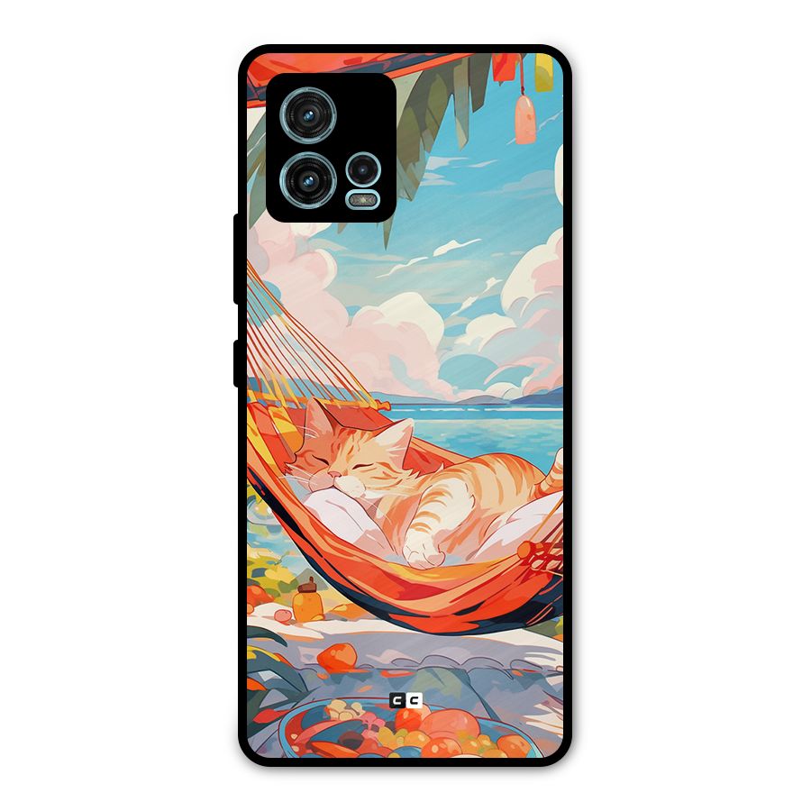 Cute Cat On Beach Metal Back Case for Moto G72