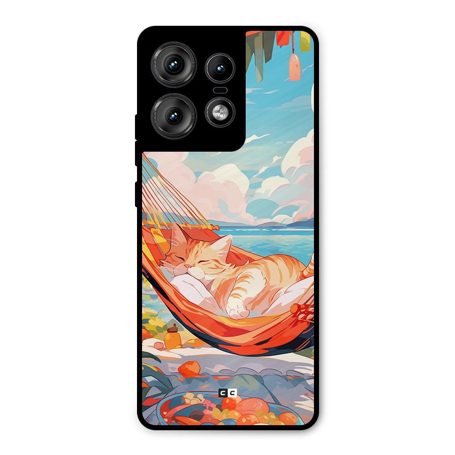 Cute Cat On Beach Metal Back Case for Motorola Edge 50 Pro