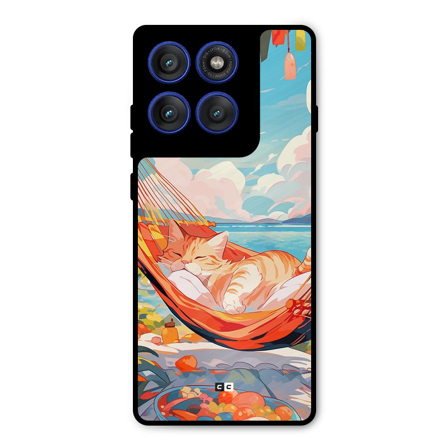 Cute Cat On Beach Metal Back Case for Motorola Edge 60 Pro