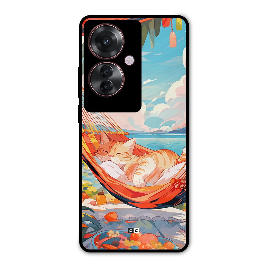 Cute Cat On Beach Metal Back Case for Oppo F25 Pro