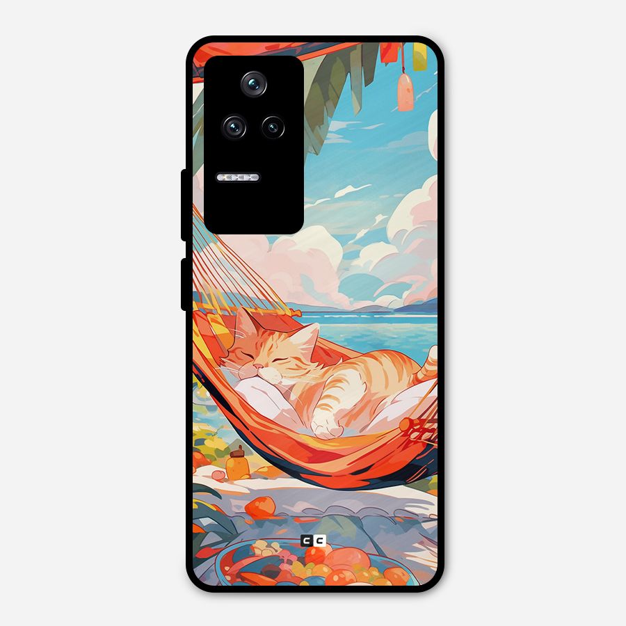 Cute Cat On Beach Metal Back Case for Poco F4 5G