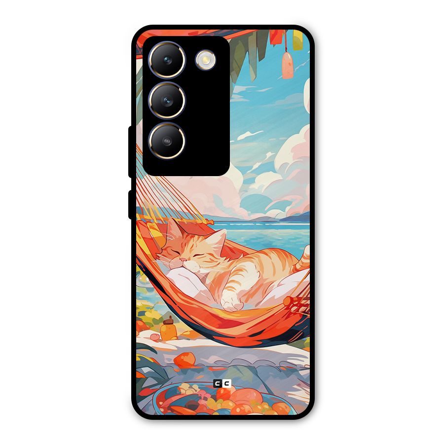 Cute Cat On Beach Metal Back Case for Vivo T3 5G