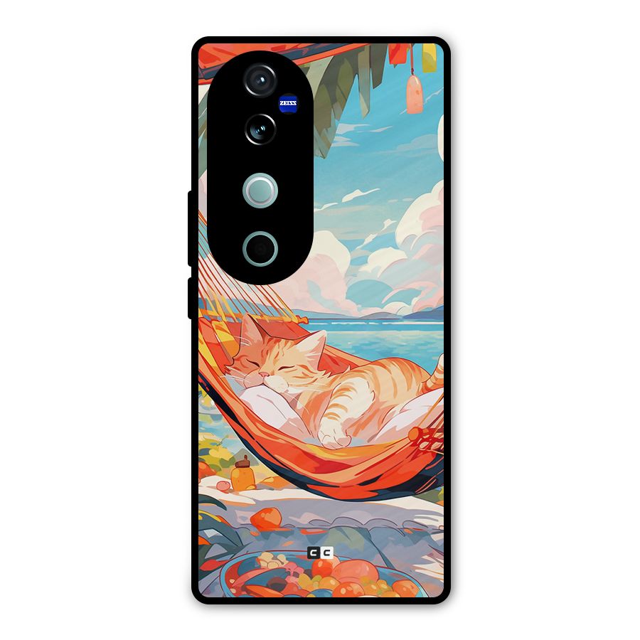 Cute Cat On Beach Metal Back Case for Vivo V40
