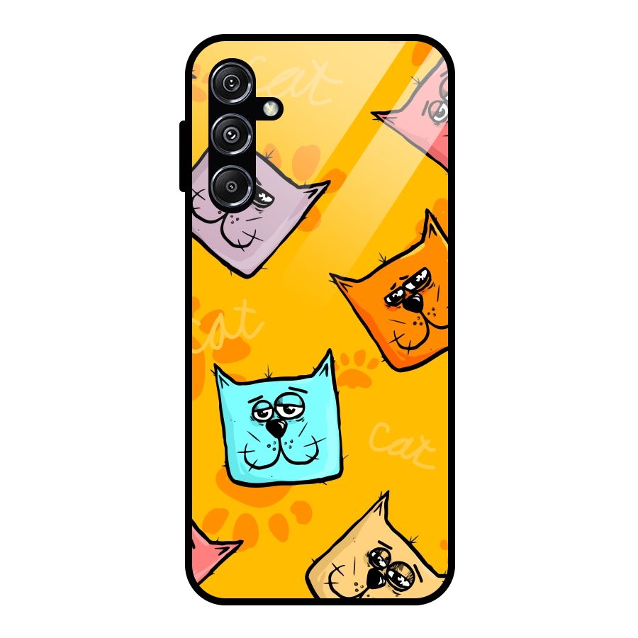 Cute Cat Pattern Glass Back Case for Galaxy M34 5G