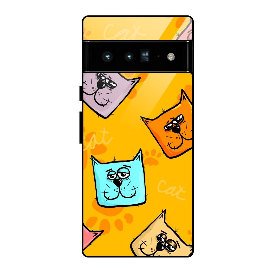 Cute Cat Pattern Glass Back Case for Google Pixel 6 Pro