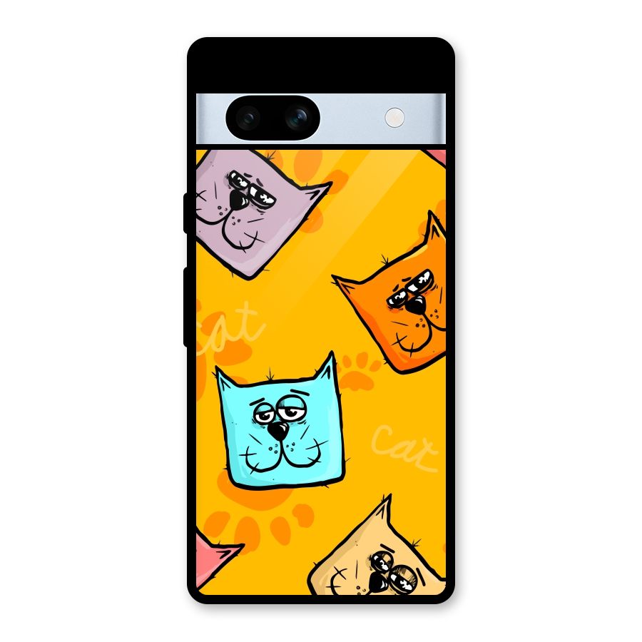 Cute Cat Pattern Glass Back Case for Google Pixel 7a