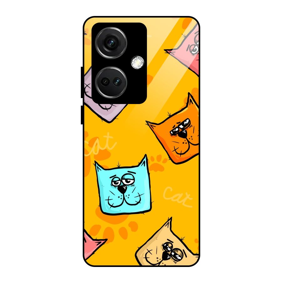 Cute Cat Pattern Glass Back Case for OnePlus Nord CE 3 5G