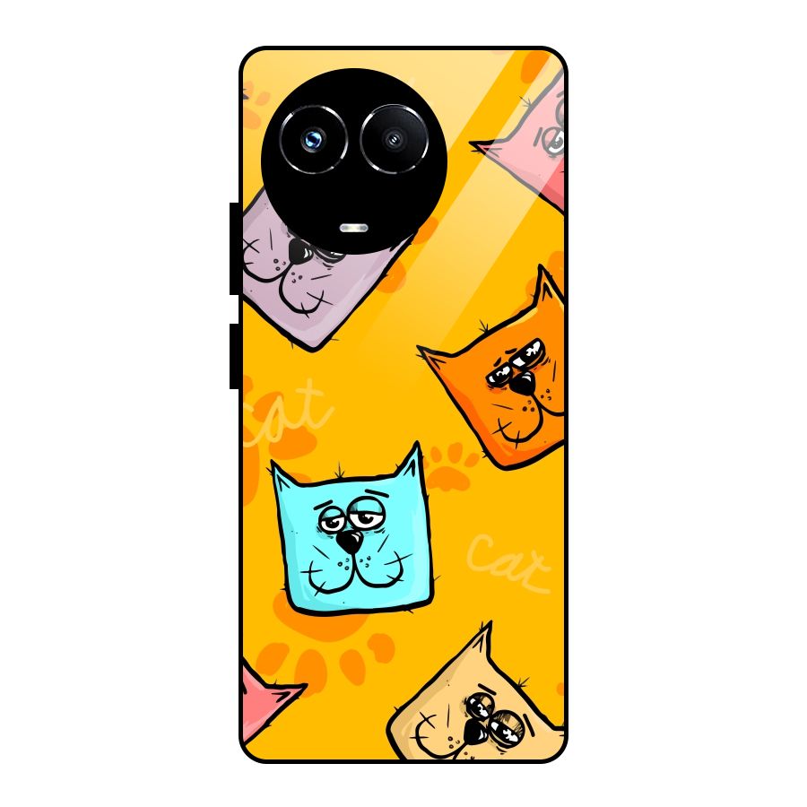 Cute Cat Pattern Glass Back Case for Realme Narzo 60X