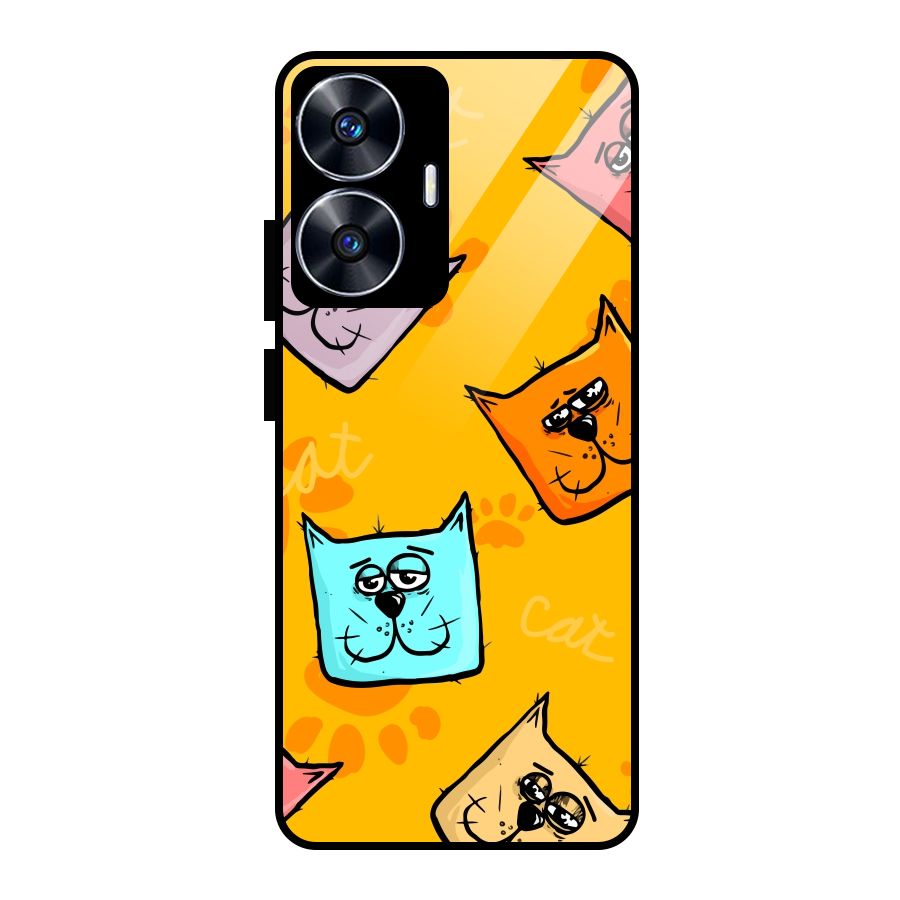 Cute Cat Pattern Glass Back Case for Realme Narzo N55