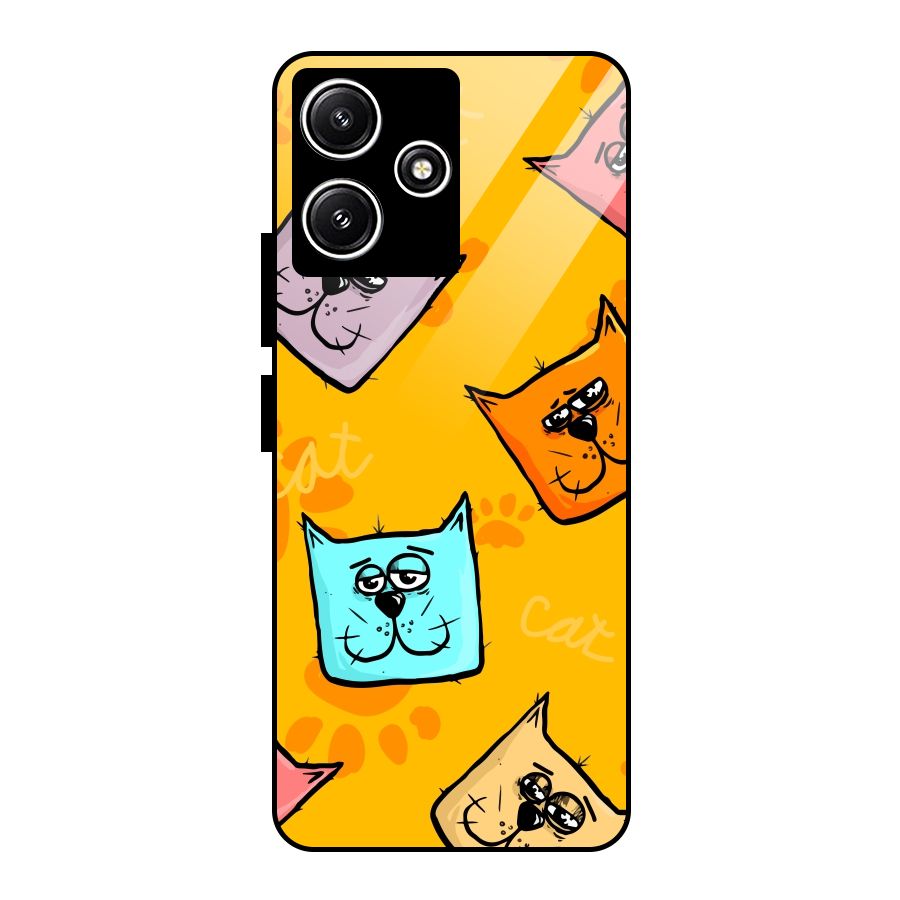 Cute Cat Pattern Glass Back Case for Redmi 12 5G