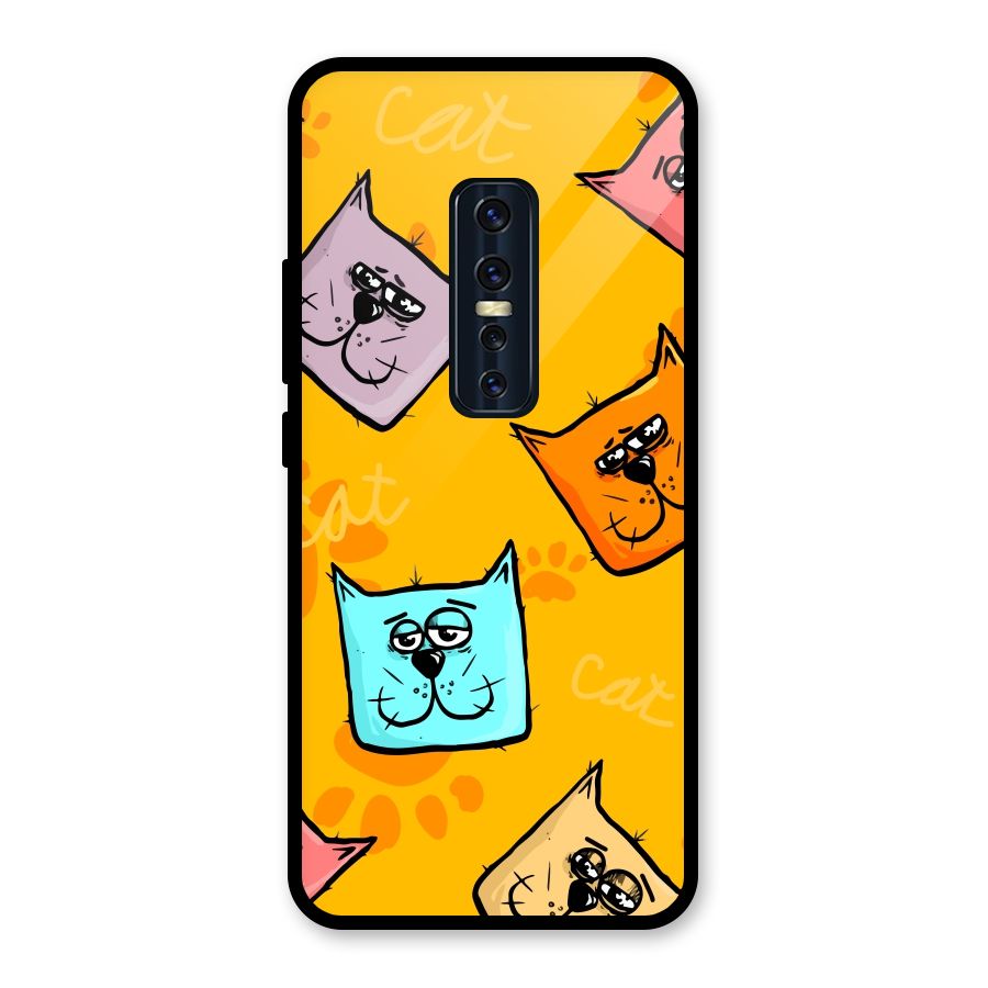 Cute Cat Pattern Glass Back Case for Vivo V17 Pro