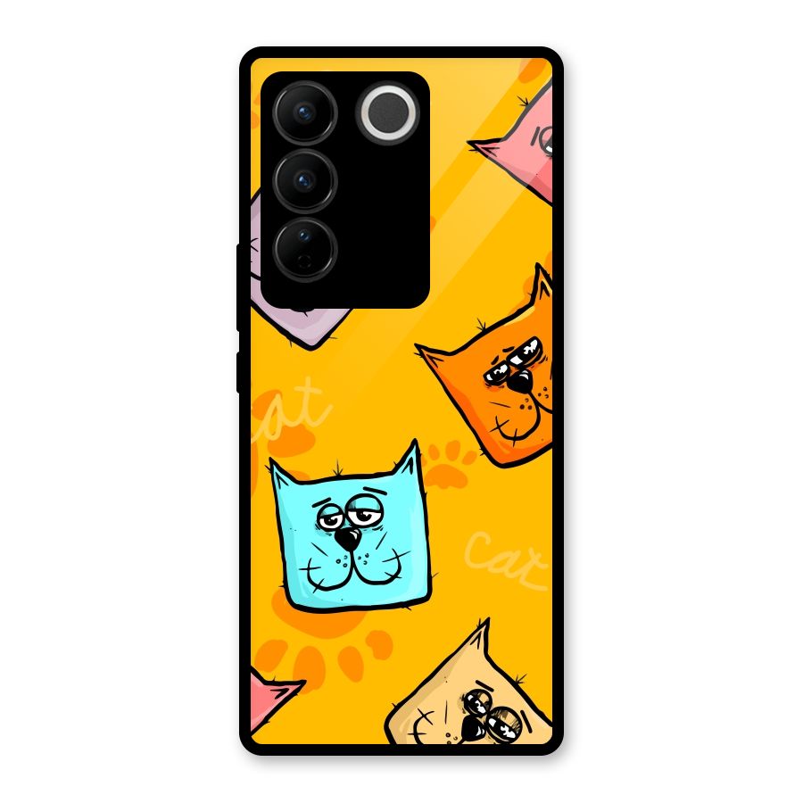 Cute Cat Pattern Glass Back Case for Vivo V27