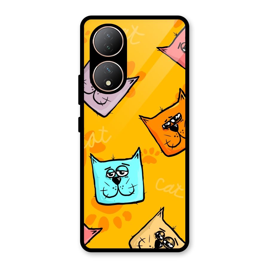 Cute Cat Pattern Glass Back Case for Vivo Y100A