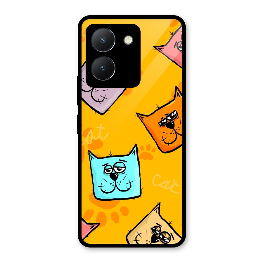 Cute Cat Pattern Glass Back Case for Vivo Y36