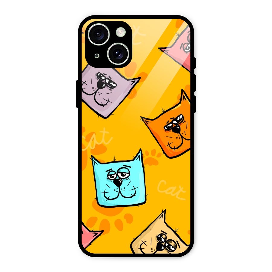 Cute Cat Pattern Glass Back Case for iPhone 15 Plus