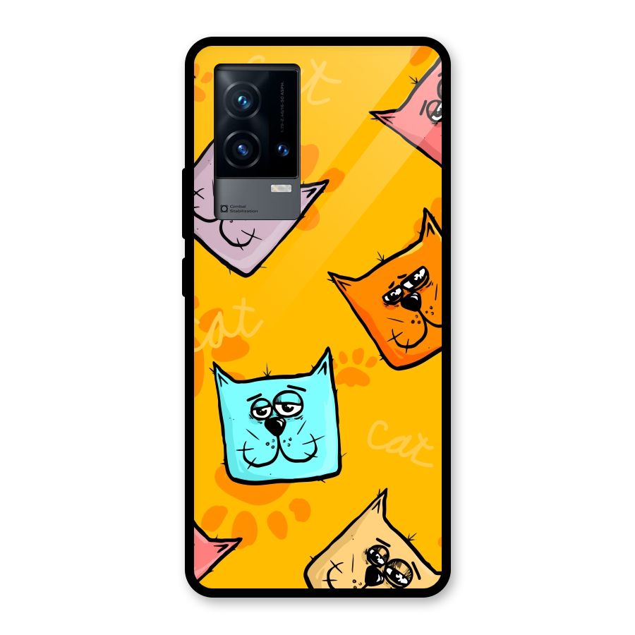 Cute Cat Pattern Glass Back Case for iQOO 9 5G