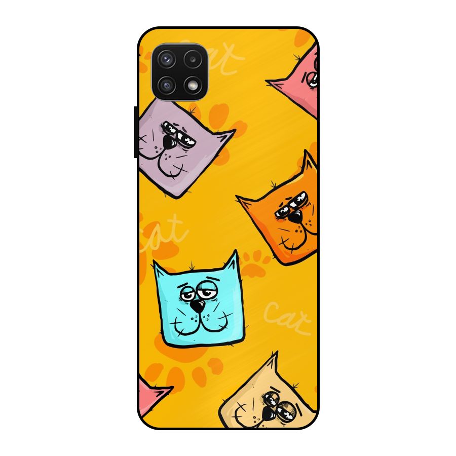 Cute Cat Pattern Metal Back Case for Galaxy A22 5G