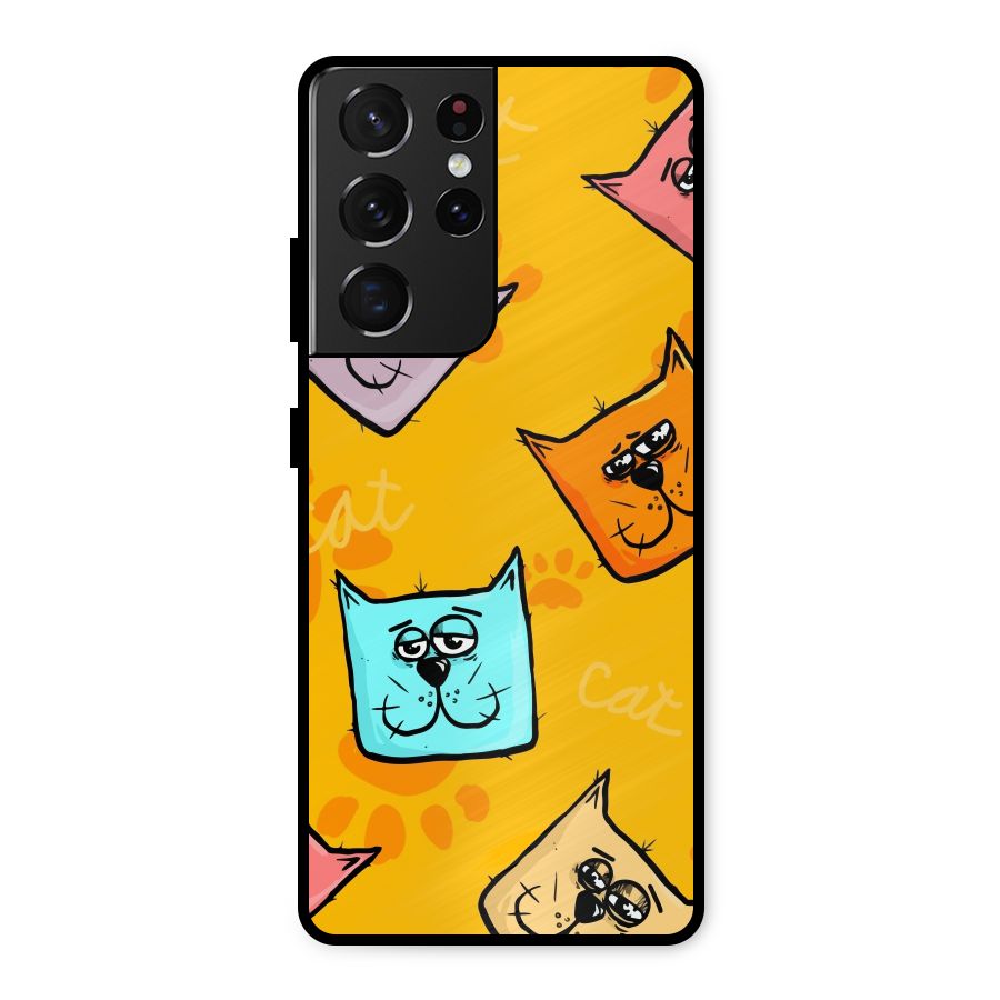 Cute Cat Pattern Metal Back Case for Galaxy S21 Ultra 5G