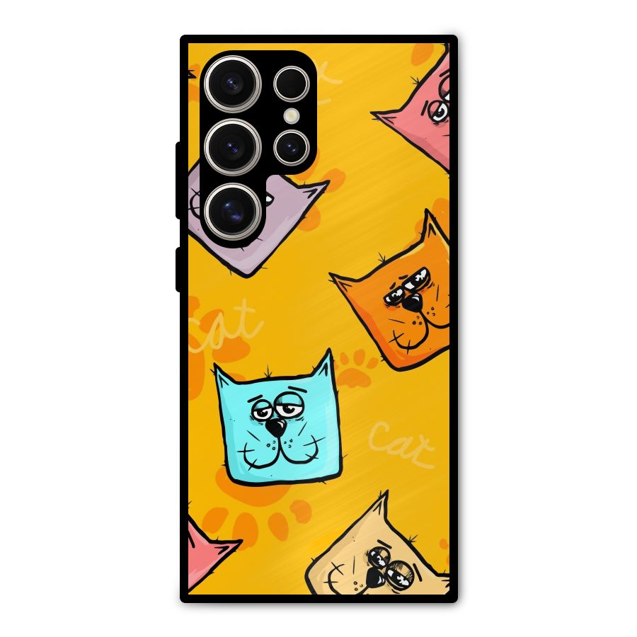Cute Cat Pattern Metal Back Case for Galaxy S24 Ultra
