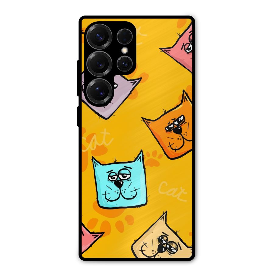 Cute Cat Pattern Metal Back Case for Galaxy S25 Ultra