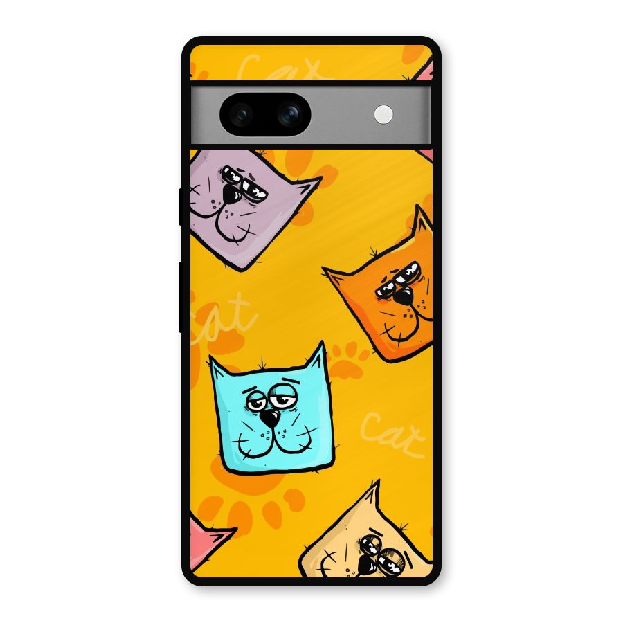 Cute Cat Pattern Metal Back Case for Google Pixel 7a