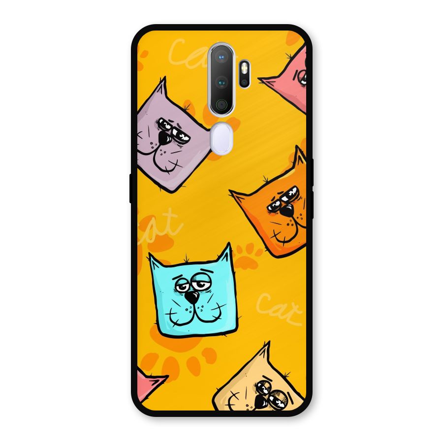 Cute Cat Pattern Metal Back Case for Oppo A9 (2020)