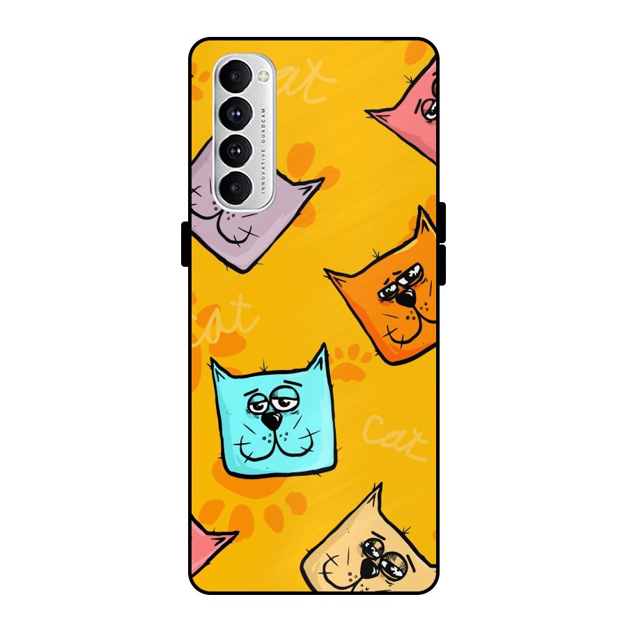 Cute Cat Pattern Metal Back Case for Oppo Reno4 Pro
