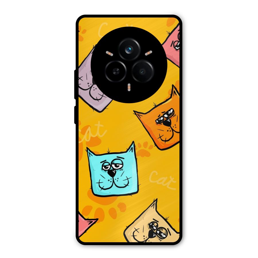 Cute Cat Pattern Metal Back Case for Realme 14 Pro