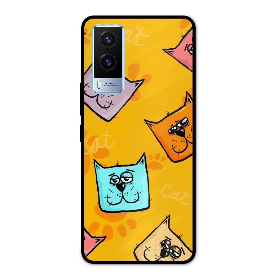 Cute Cat Pattern Metal Back Case for Vivo V21e 5G