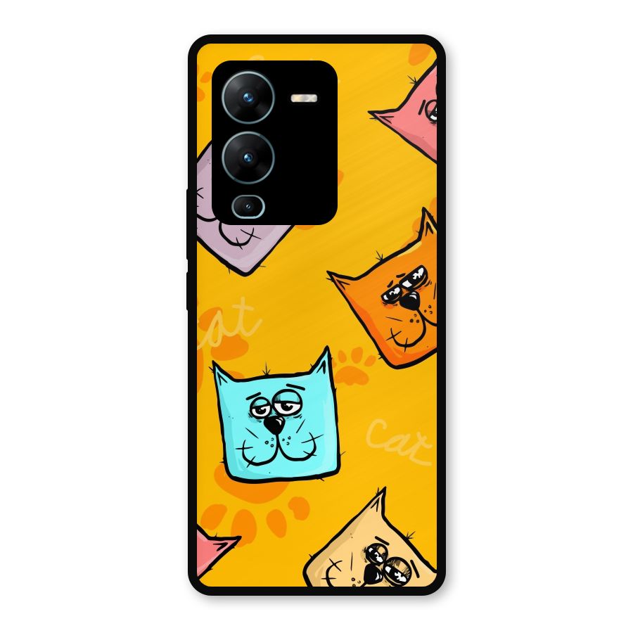 Cute Cat Pattern Metal Back Case for Vivo V25 Pro