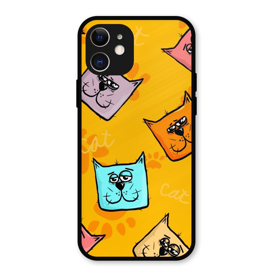 Cute Cat Pattern Metal Back Case for iPhone 12